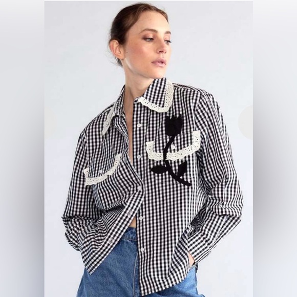 Cynthia Rowley Tops - Cynthia rowley not my first rodeo black and white gingham shirt XS